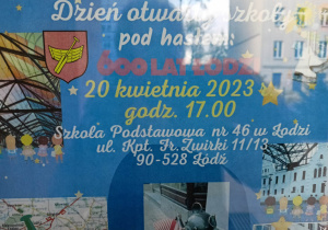 Plakat tematyczny Drzwi Otwartych szkoły.