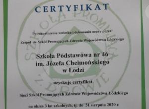 Wojewódzki Certyfikat Szkół i Przedszkoli Promujących Zdrowie