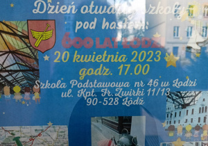 Plakat tematyczny Drzwi Otwartych szkoły.