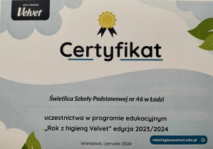 Certyfikaty za działalność projektową świetlicy.