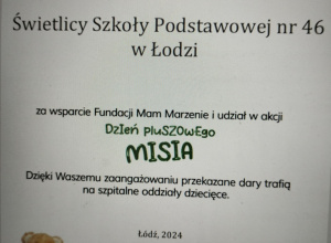 Akcja charytatywna "Dzień Pluszowego Misia"_podziękowanie.