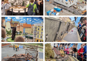 Uczniowie klasy 3a zwiedzający kolejkowo_element multimedialnej wystawy, przedstawiający miasto Wrocław.
