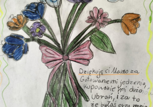 Dzień Matki_ tematyczne zajęcia świetlicowe_bukiet kwiatów z życzeniami.