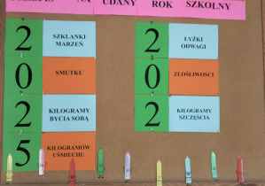 Gazetka tematyczna w świetlicy szkolnej, nawiązująca do rozpoczęcia roku szkolnego 2025/2026.