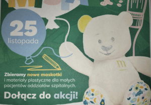 Dzień Pluszowego Misia_plakat akcji zbiórki rzeczy dla dzieci chorych.