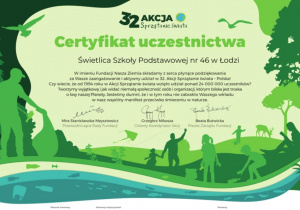 Certyfikat uczestnictwa w akcji "Sprzątanie świata".