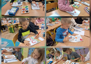 Jesienne drzewo_uczniowie klasy 1a podczas ekspresji twórczej z wykorzystaniem folii aluminiowej.