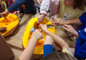 Budowa dyni_przyroda w działaniu praktycznym w klasie 1a_drążenie dyni.