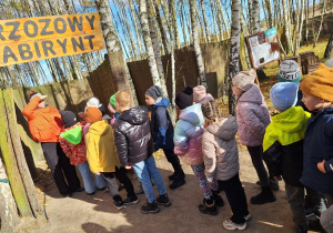 Lekcja przyrody w Sadach Klemensa_zwiedzanie Brzozowego Labiryntu.