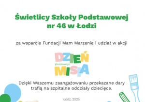 Podziękowanie otrzymane od Fundacji "Mam Marzenie".