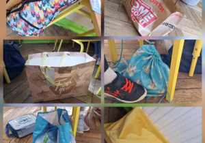 Wiosenna akcja "Dzień bez plecaka"_projektowo w klasie 1a_przykładowe pojemniki na książki.