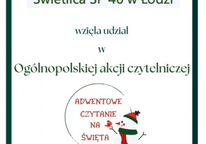 Certyfikat dla świetlicy za udział w ogólnopolskiej akcji czytelniczej.